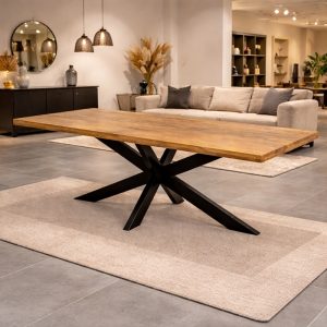 Mangohouten eetkamertafel met matrix onderstel in de afmeting 200x100 cm.