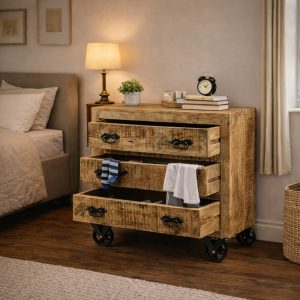 Dressoir met handgrepen en 3 laden van mangohout