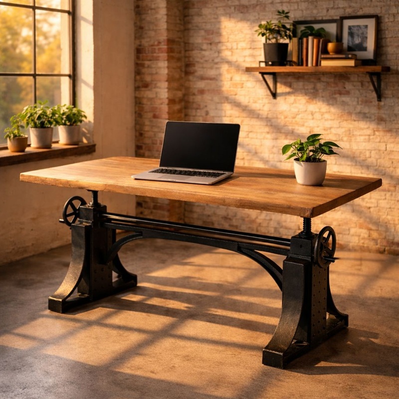 Vintage industrieel in hoogte verstelbaar bureau