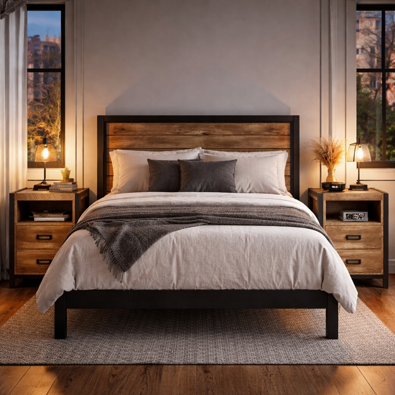 Mango houten extra hoge nachtkastje met 2 lade geschikt voor boxsprings.