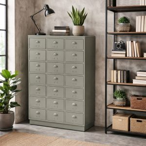 Metalen ladekast met 21 laden geheel in industriële stijl met een refurbished look.