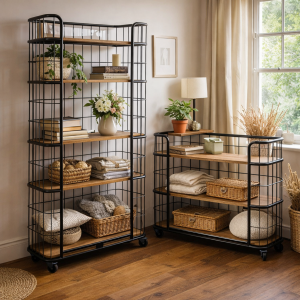 Transportkar van mangohout en staal.