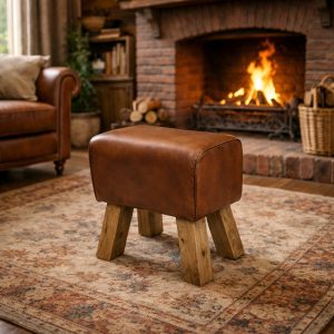 Vintage poef van leer.