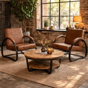 Vintage look fauteuils met bekleding van leer.