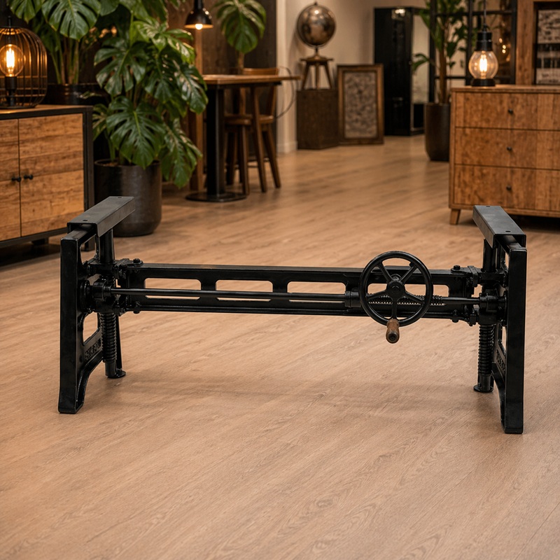 Vintage metalen verstelbaar onderstel 120 cm breed in de kleur zwart.