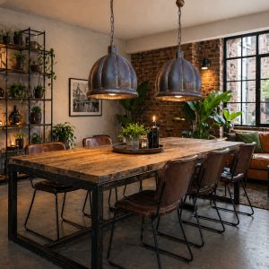 Industrieel ijzeren roest look hanglamp met fitting.