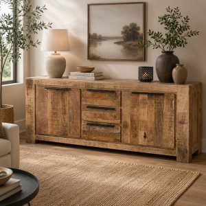 Dressoir van mangohout in bohemian industriéle stijl.