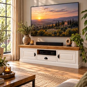tv meubel mangohout en wit met lade