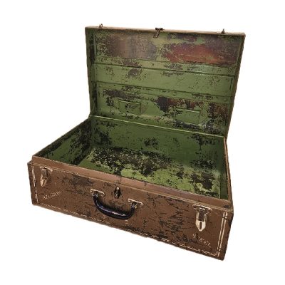 vintage ijzeren afsluitbare koffer met handgreep